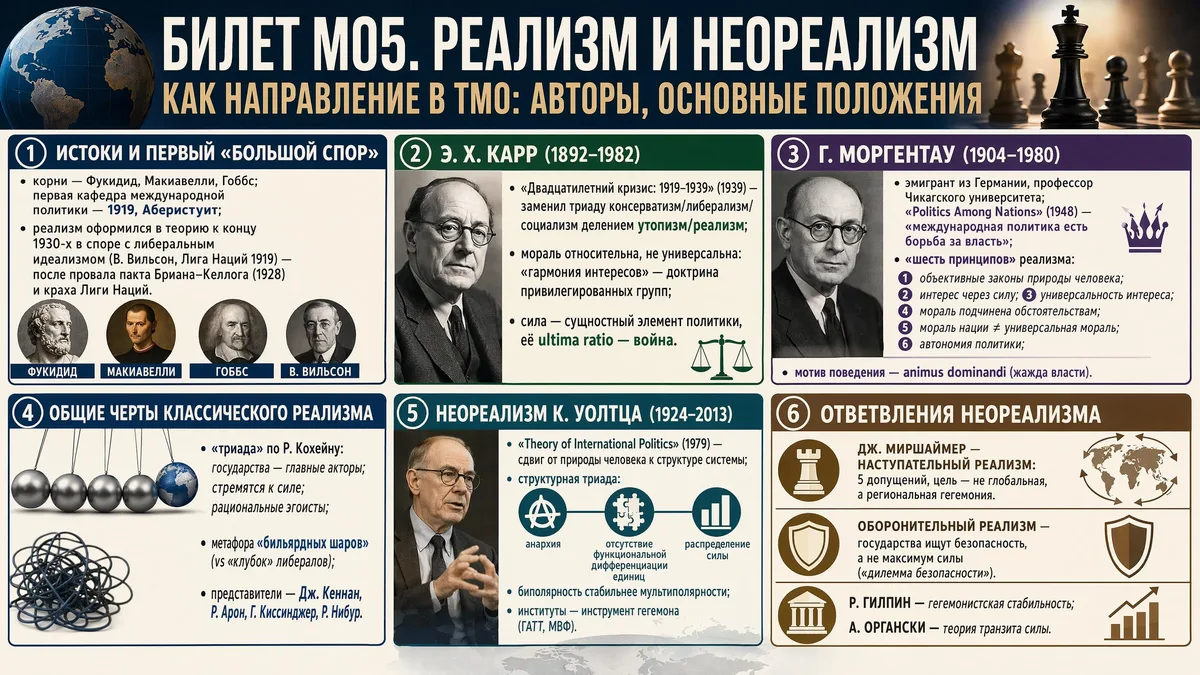Образец готового билета Мировая политика — реализм и неореализм в ТМО