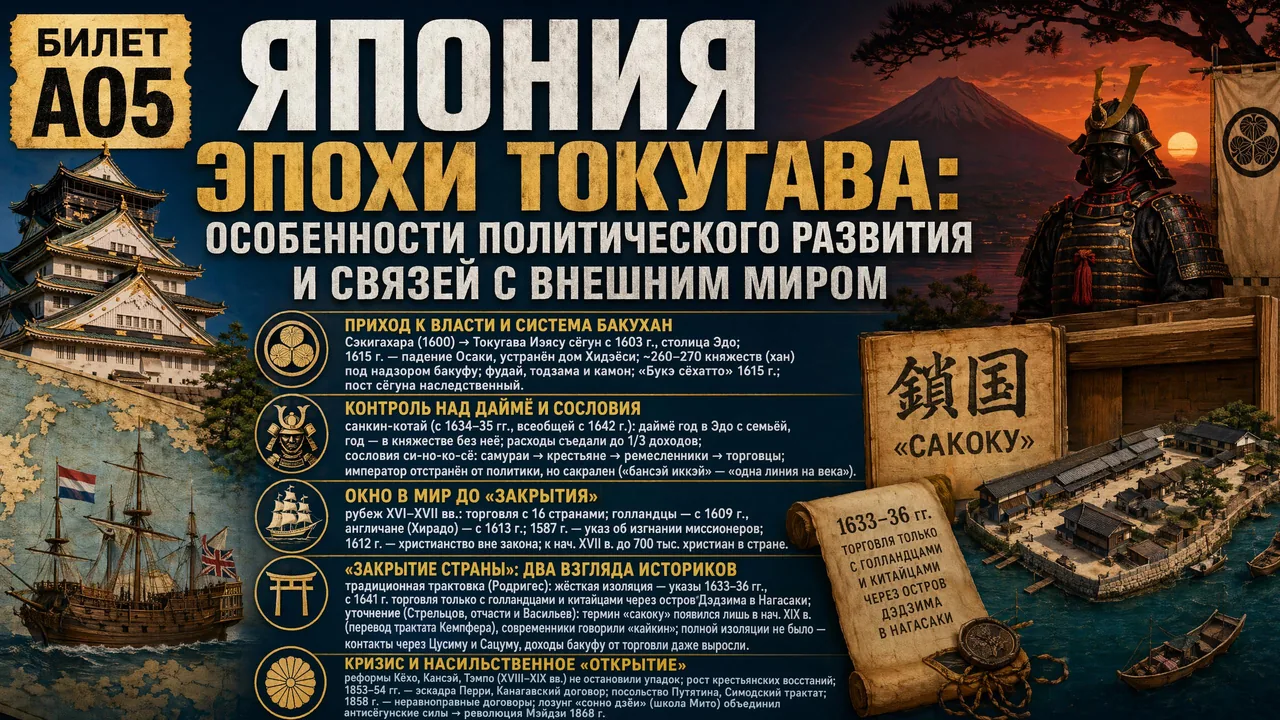 Образец готового билета Регионоведение — Япония эпохи Токугава